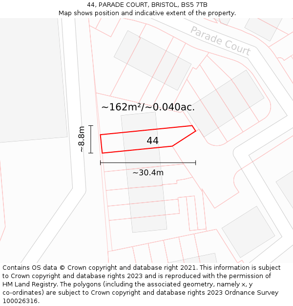 44, PARADE COURT, BRISTOL, BS5 7TB: Plot and title map