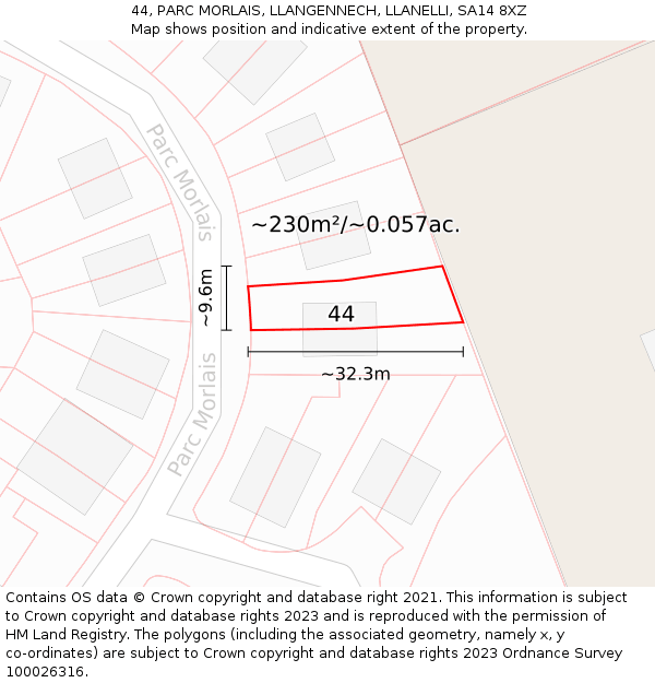 44, PARC MORLAIS, LLANGENNECH, LLANELLI, SA14 8XZ: Plot and title map