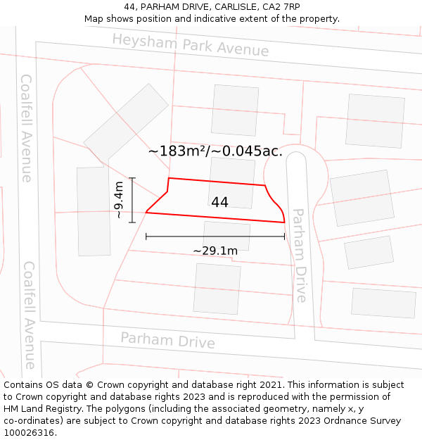 44, PARHAM DRIVE, CARLISLE, CA2 7RP: Plot and title map