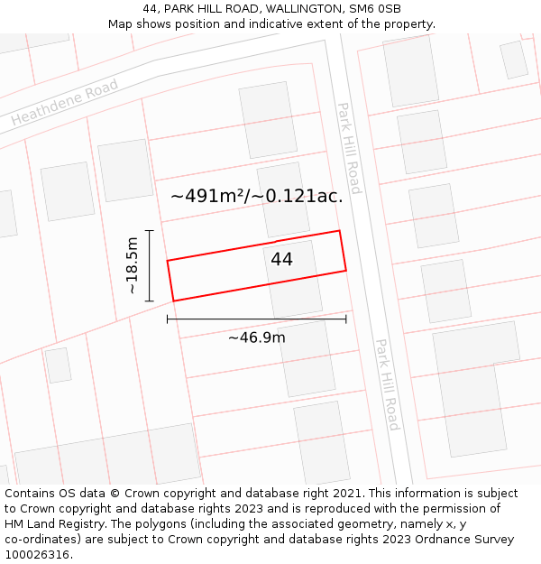 44, PARK HILL ROAD, WALLINGTON, SM6 0SB: Plot and title map