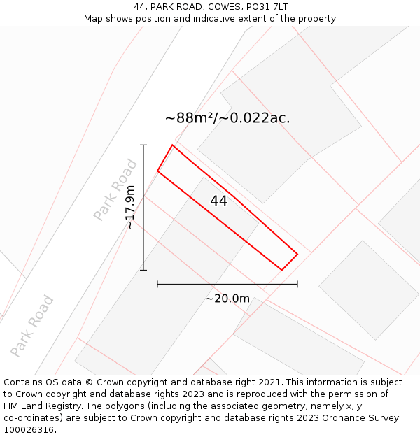 44, PARK ROAD, COWES, PO31 7LT: Plot and title map