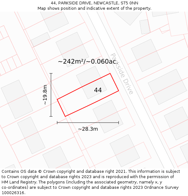 44, PARKSIDE DRIVE, NEWCASTLE, ST5 0NN: Plot and title map