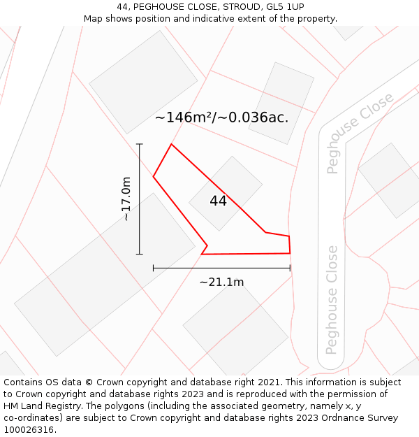 44, PEGHOUSE CLOSE, STROUD, GL5 1UP: Plot and title map