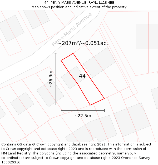 44, PEN Y MAES AVENUE, RHYL, LL18 4EB: Plot and title map