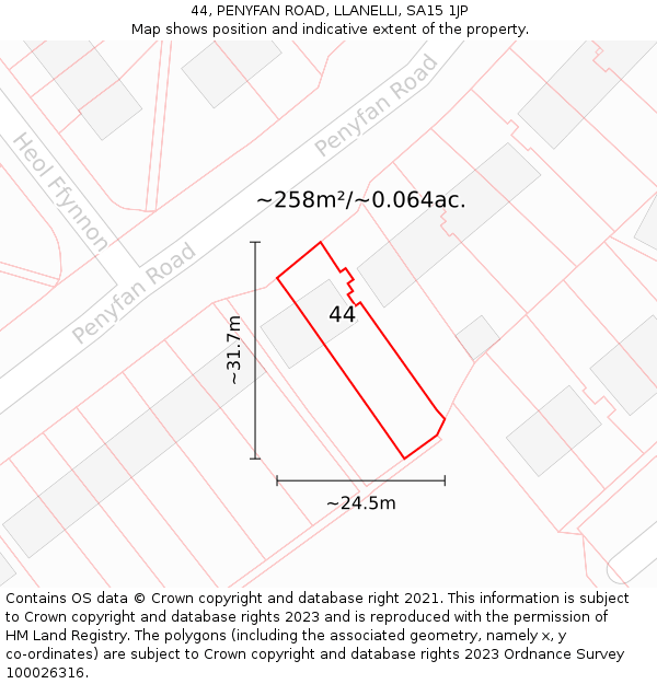 44, PENYFAN ROAD, LLANELLI, SA15 1JP: Plot and title map