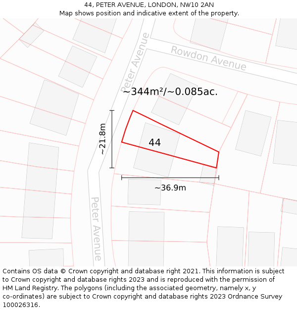 44, PETER AVENUE, LONDON, NW10 2AN: Plot and title map