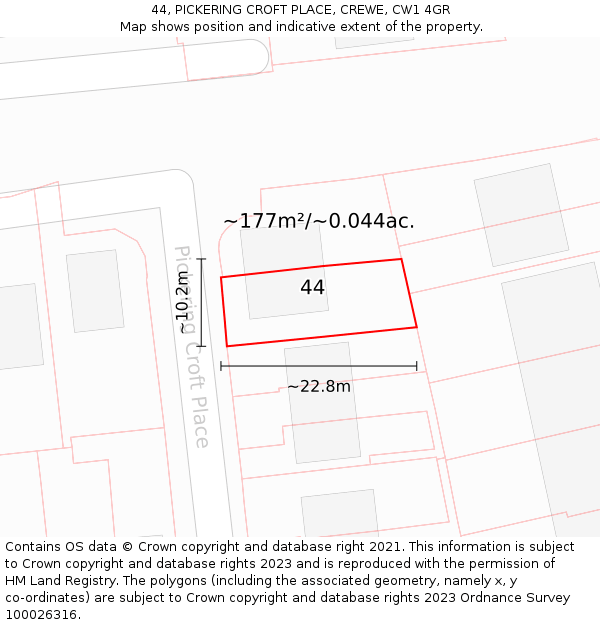 44, PICKERING CROFT PLACE, CREWE, CW1 4GR: Plot and title map