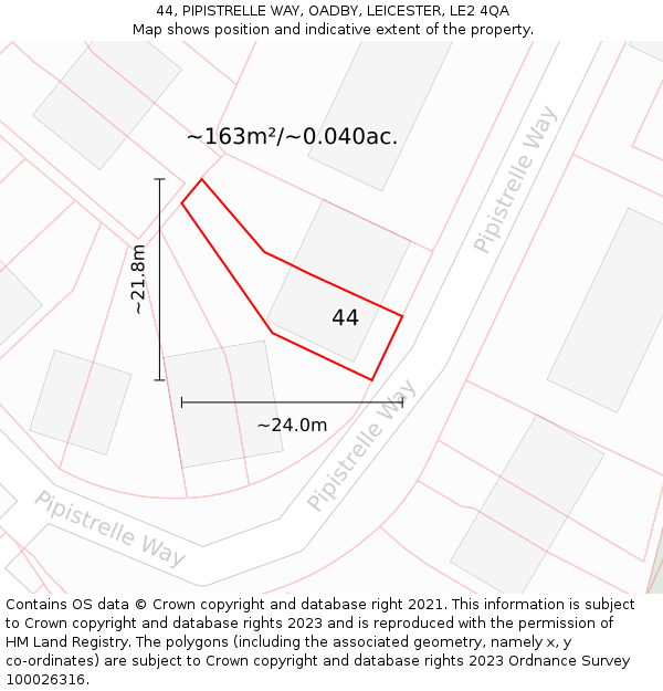 44, PIPISTRELLE WAY, OADBY, LEICESTER, LE2 4QA: Plot and title map