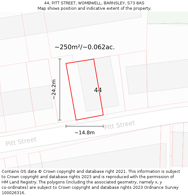 44, PITT STREET, WOMBWELL, BARNSLEY, S73 8AS: Plot and title map