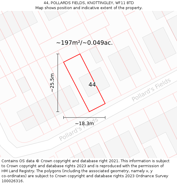 44, POLLARDS FIELDS, KNOTTINGLEY, WF11 8TD: Plot and title map