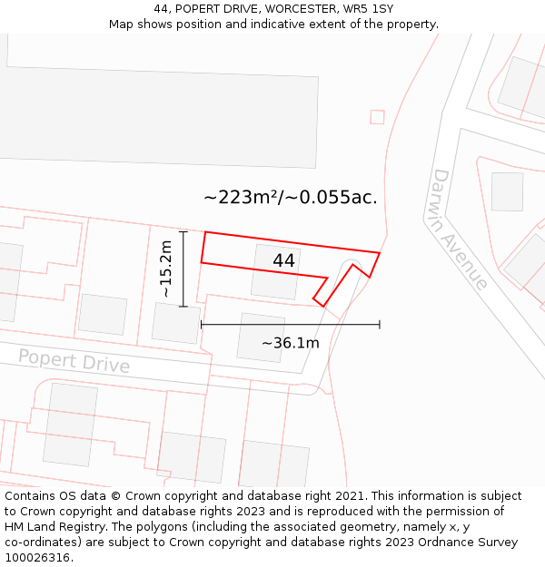 44, POPERT DRIVE, WORCESTER, WR5 1SY: Plot and title map