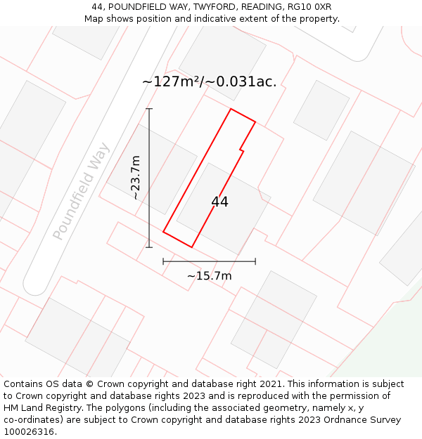 44, POUNDFIELD WAY, TWYFORD, READING, RG10 0XR: Plot and title map