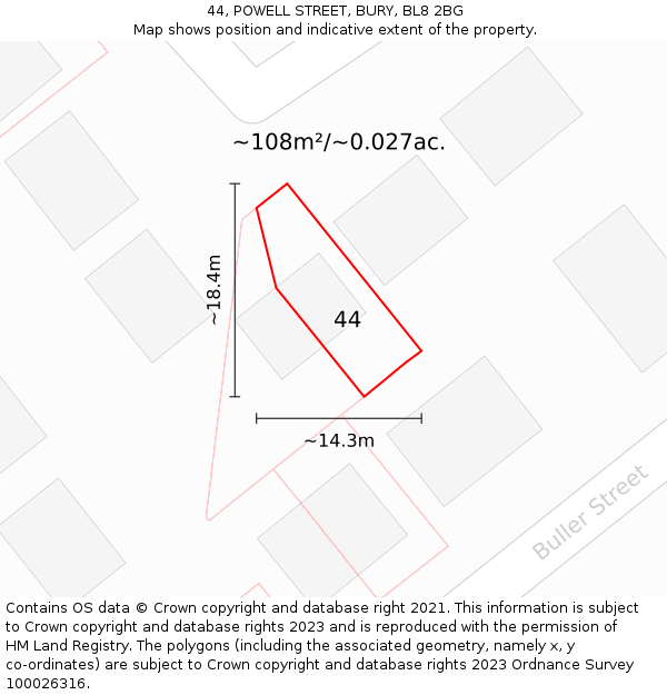 44, POWELL STREET, BURY, BL8 2BG: Plot and title map