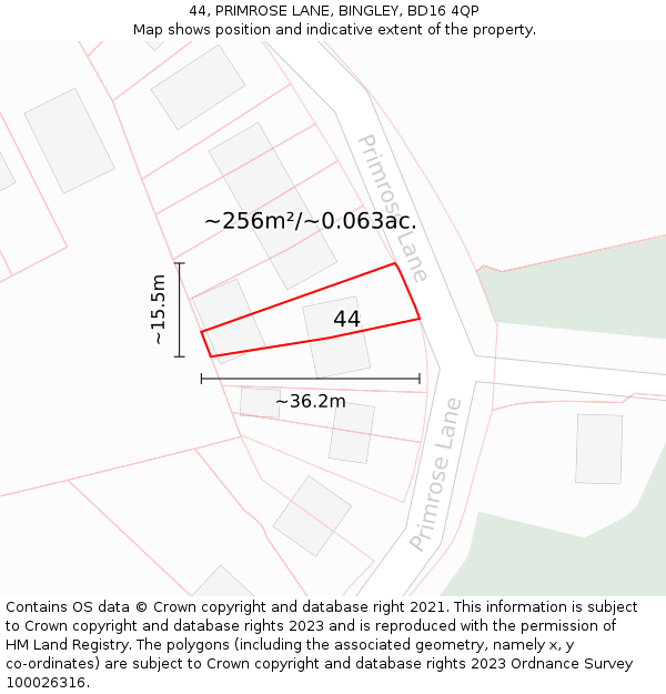 44, PRIMROSE LANE, BINGLEY, BD16 4QP: Plot and title map