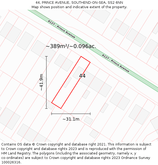 44, PRINCE AVENUE, SOUTHEND-ON-SEA, SS2 6NN: Plot and title map