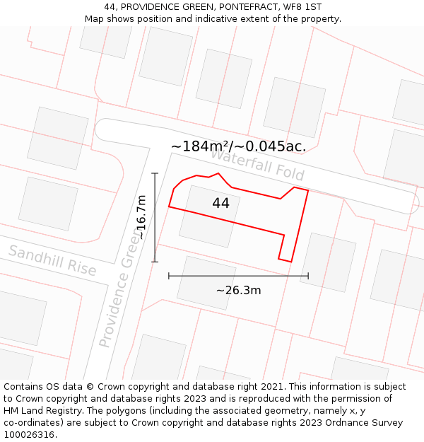 44, PROVIDENCE GREEN, PONTEFRACT, WF8 1ST: Plot and title map