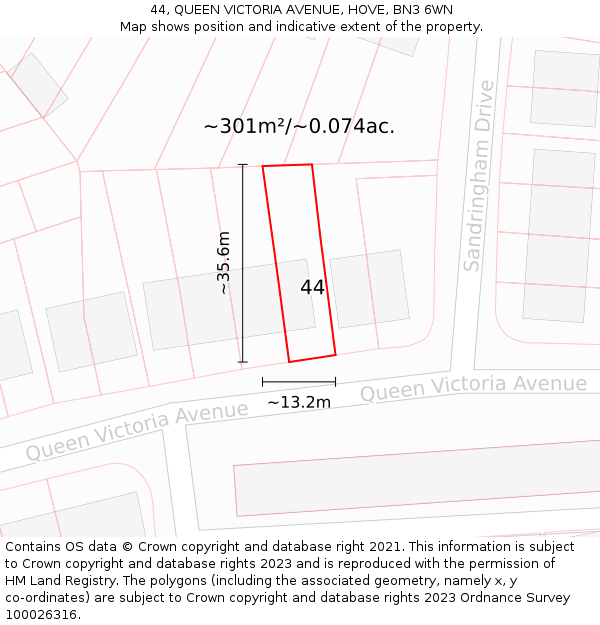 44, QUEEN VICTORIA AVENUE, HOVE, BN3 6WN: Plot and title map