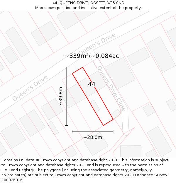 44, QUEENS DRIVE, OSSETT, WF5 0ND: Plot and title map