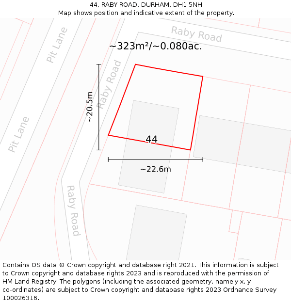 44, RABY ROAD, DURHAM, DH1 5NH: Plot and title map