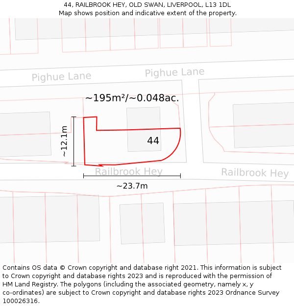 44, RAILBROOK HEY, OLD SWAN, LIVERPOOL, L13 1DL: Plot and title map