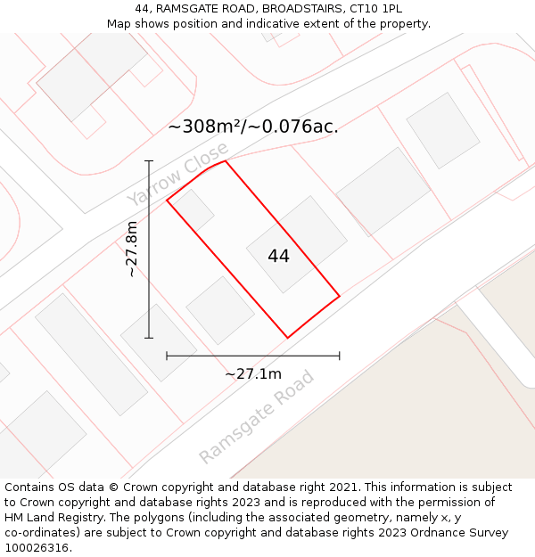 44, RAMSGATE ROAD, BROADSTAIRS, CT10 1PL: Plot and title map