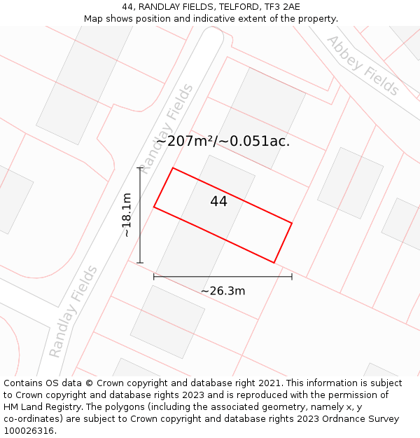 44, RANDLAY FIELDS, TELFORD, TF3 2AE: Plot and title map