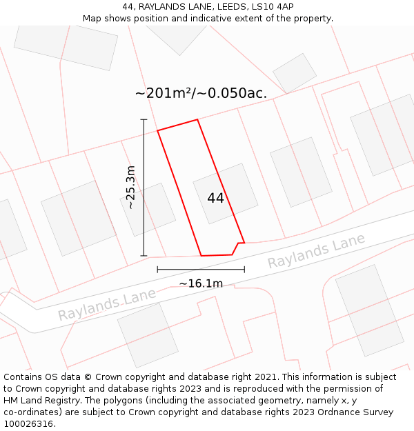 44, RAYLANDS LANE, LEEDS, LS10 4AP: Plot and title map