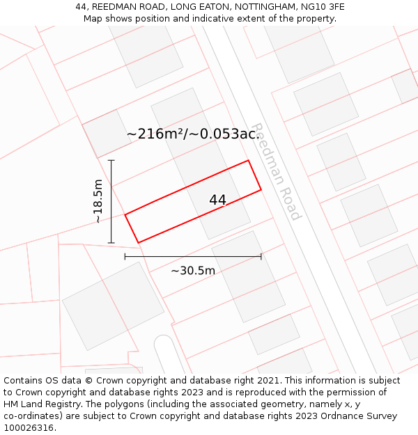 44, REEDMAN ROAD, LONG EATON, NOTTINGHAM, NG10 3FE: Plot and title map