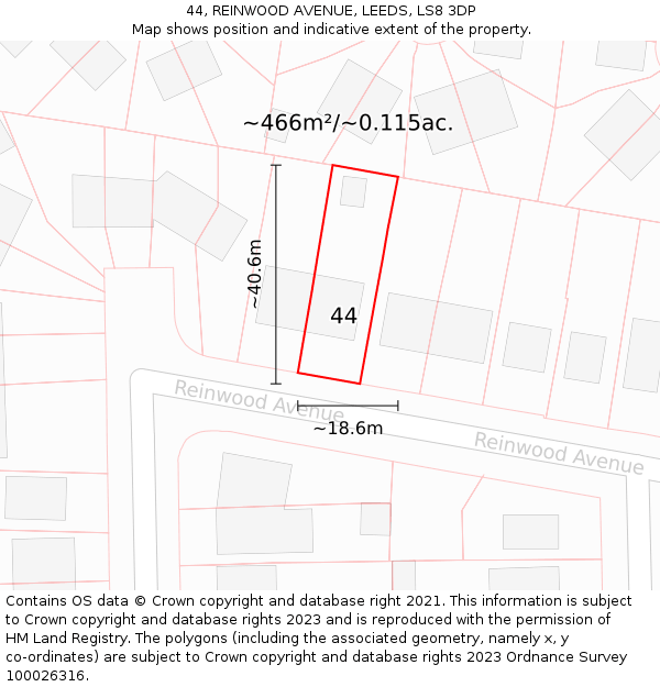 44, REINWOOD AVENUE, LEEDS, LS8 3DP: Plot and title map