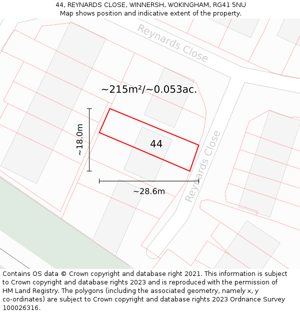 44, REYNARDS CLOSE, WINNERSH, WOKINGHAM, RG41 5NU: Plot and title map