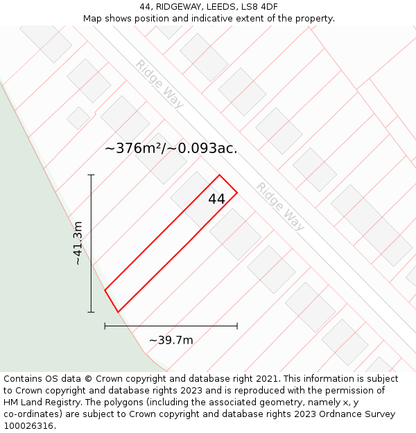 44, RIDGEWAY, LEEDS, LS8 4DF: Plot and title map