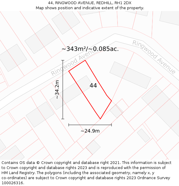 44, RINGWOOD AVENUE, REDHILL, RH1 2DX: Plot and title map