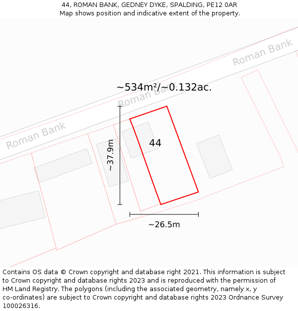 44, ROMAN BANK, GEDNEY DYKE, SPALDING, PE12 0AR: Plot and title map