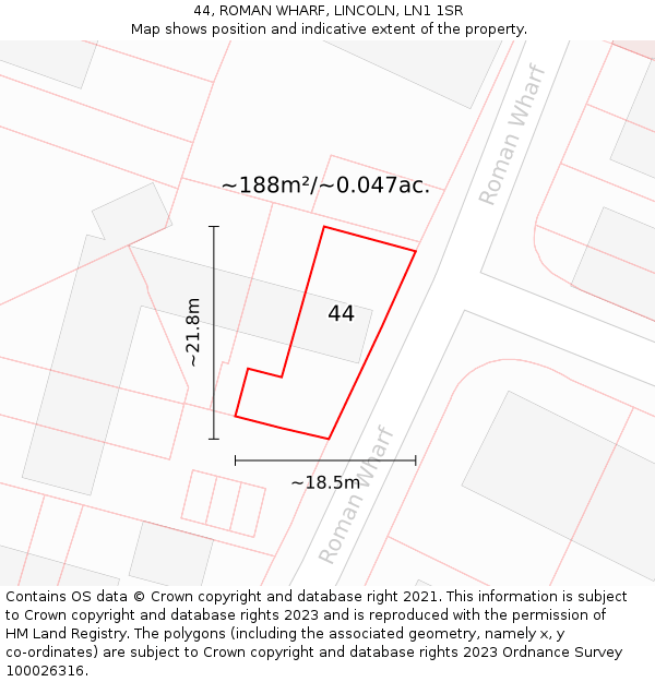 44, ROMAN WHARF, LINCOLN, LN1 1SR: Plot and title map
