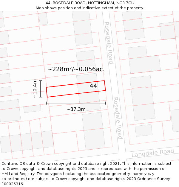 44, ROSEDALE ROAD, NOTTINGHAM, NG3 7GU: Plot and title map