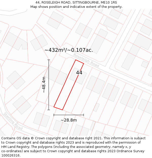 44, ROSELEIGH ROAD, SITTINGBOURNE, ME10 1RS: Plot and title map