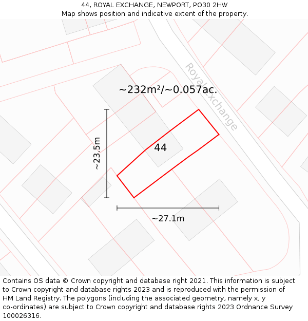 44, ROYAL EXCHANGE, NEWPORT, PO30 2HW: Plot and title map