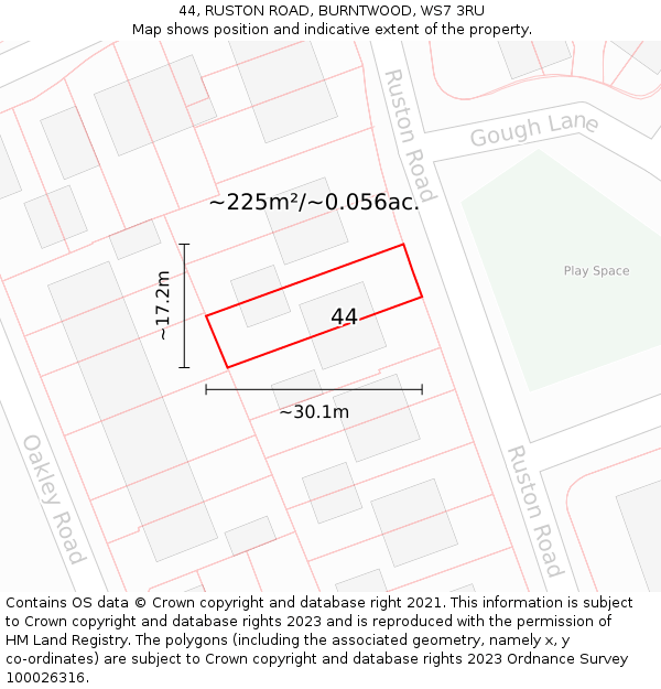 44, RUSTON ROAD, BURNTWOOD, WS7 3RU: Plot and title map