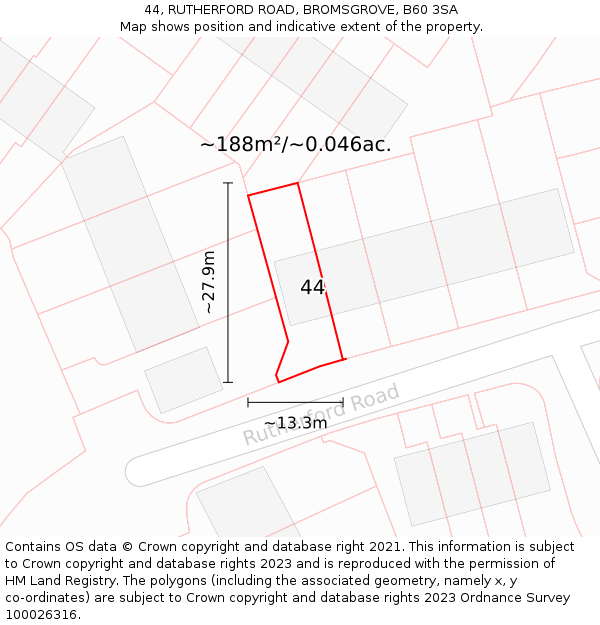 44, RUTHERFORD ROAD, BROMSGROVE, B60 3SA: Plot and title map