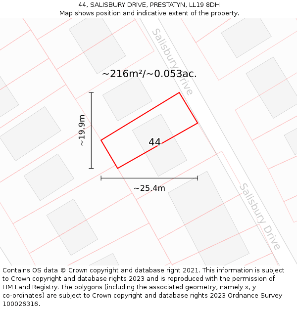 44, SALISBURY DRIVE, PRESTATYN, LL19 8DH: Plot and title map