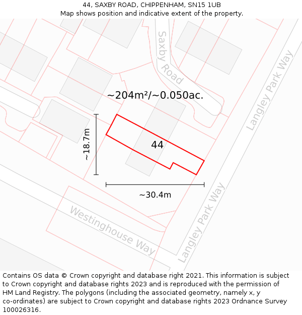 44, SAXBY ROAD, CHIPPENHAM, SN15 1UB: Plot and title map