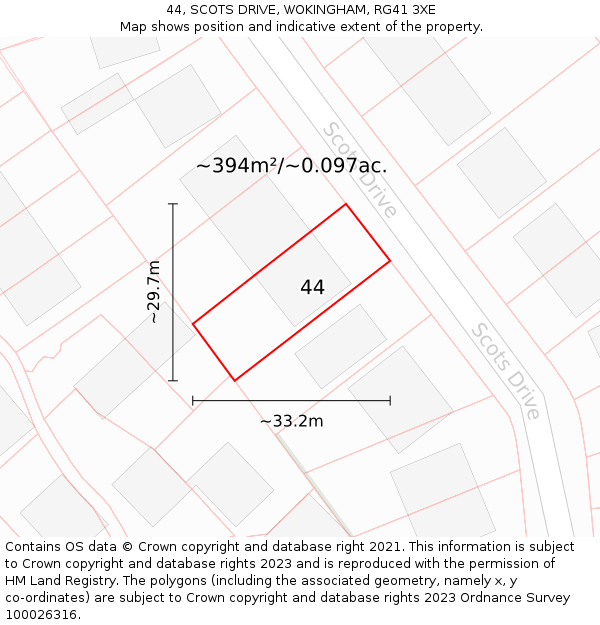 44, SCOTS DRIVE, WOKINGHAM, RG41 3XE: Plot and title map