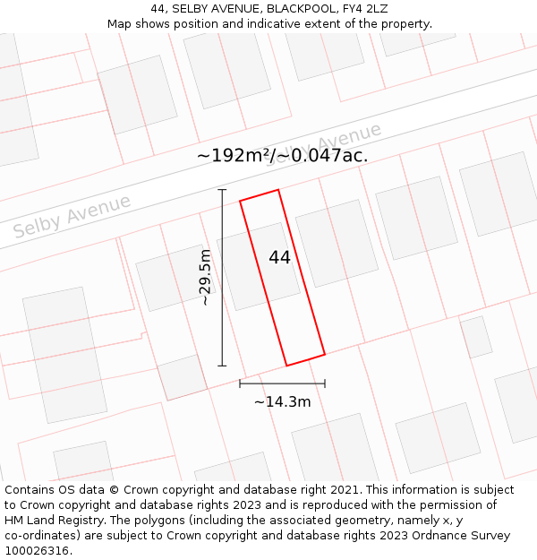 44, SELBY AVENUE, BLACKPOOL, FY4 2LZ: Plot and title map