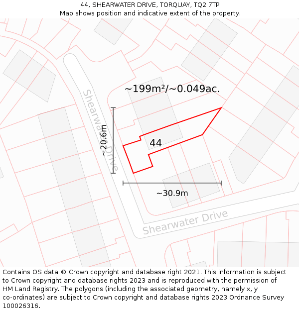 44, SHEARWATER DRIVE, TORQUAY, TQ2 7TP: Plot and title map