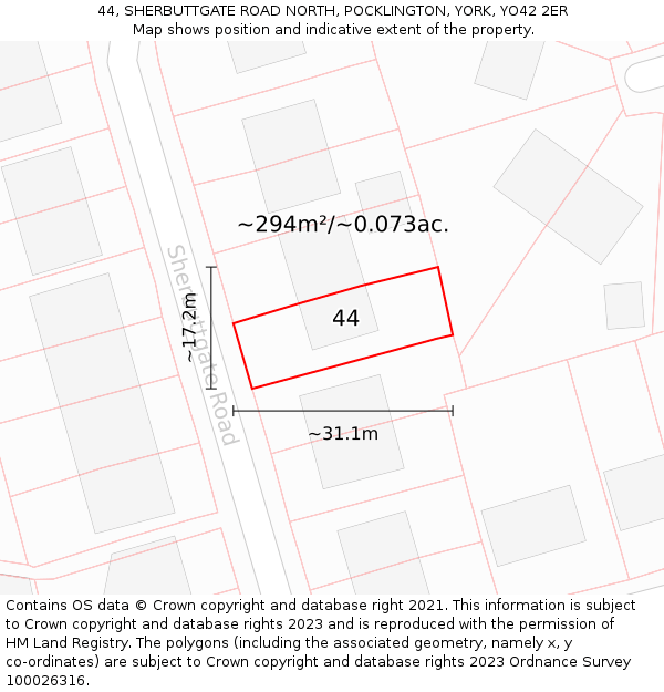 44, SHERBUTTGATE ROAD NORTH, POCKLINGTON, YORK, YO42 2ER: Plot and title map