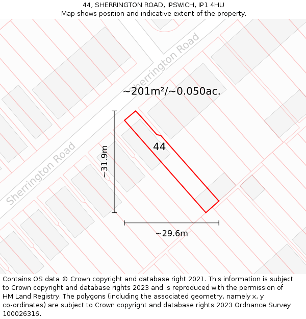 44, SHERRINGTON ROAD, IPSWICH, IP1 4HU: Plot and title map