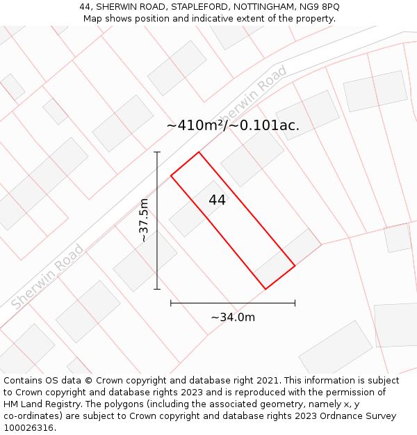 44, SHERWIN ROAD, STAPLEFORD, NOTTINGHAM, NG9 8PQ: Plot and title map