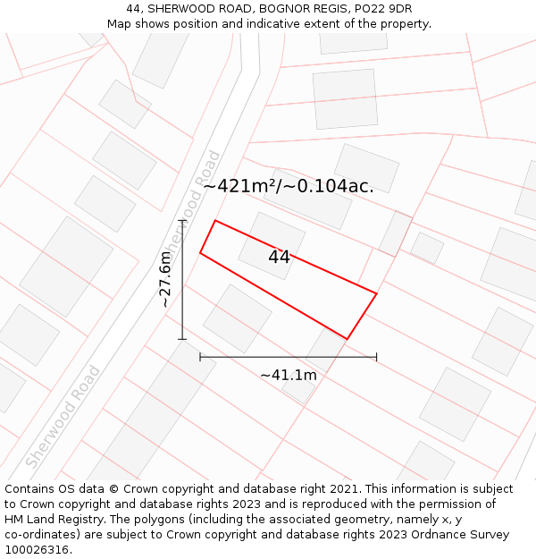 44, SHERWOOD ROAD, BOGNOR REGIS, PO22 9DR: Plot and title map