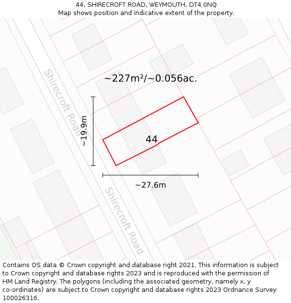 44, SHIRECROFT ROAD, WEYMOUTH, DT4 0NQ: Plot and title map