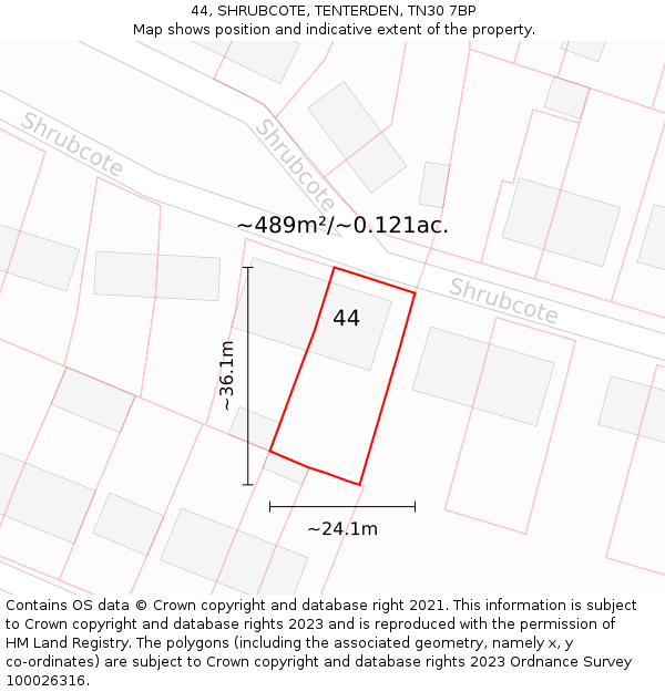 44, SHRUBCOTE, TENTERDEN, TN30 7BP: Plot and title map
